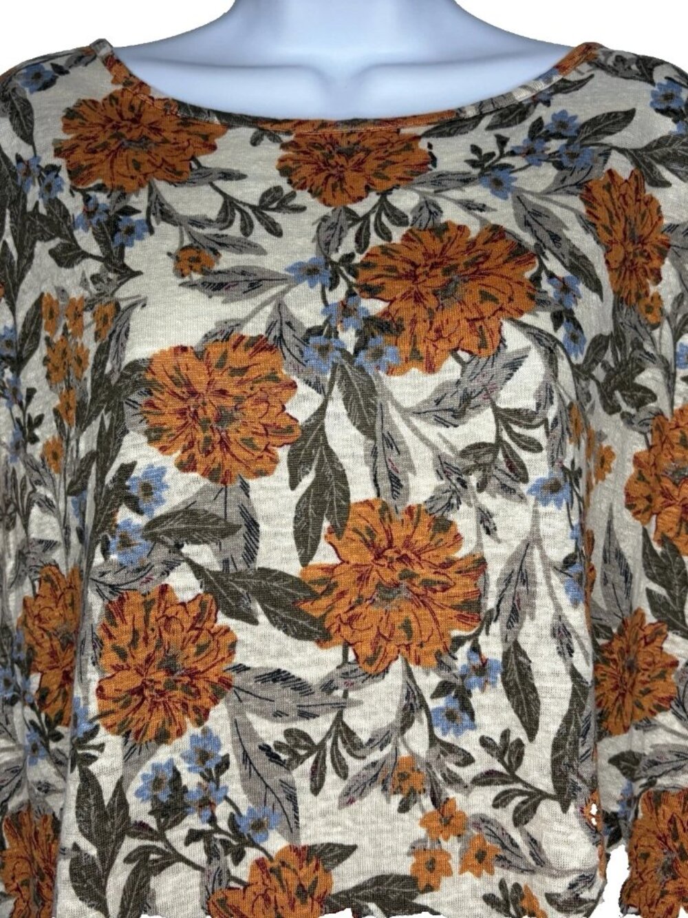 Haute Hippie Linen Blouse Top Size L Cream Orange Floral Abalone Button Back - Picture 2 of 8